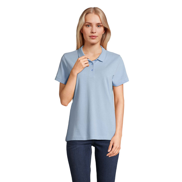 Polo Femme en coton à personnaliser PULSE Ciel Piqué